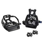 BV Bike Pedals with Toe Clips, Compatible with Shimano SPD or Look Delta 9/16'' - Peloton Pedals for Regular Shoes - Toe Cages for Peloton Bike - Exercise Bike Pedals - Universal Fit Bicycle Pedal