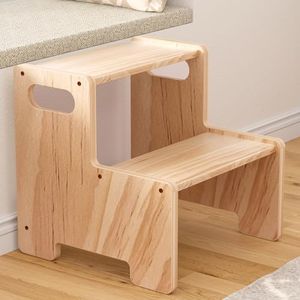 Wooden Step Stool,Two Step Stool for Kids,Supports 300 lbs Kids Toddler Stepping Stool Toilet/Kitchen/Bed Step Stool,Natural