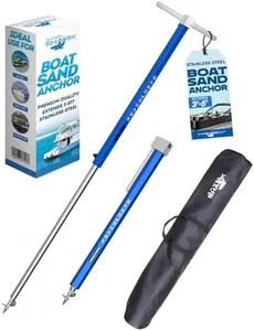 SandShark Anchor Ultimate XL - Premium Screw in Boat Anchor, Pontoon Boat Anchor, Stainless Steel Shallow Water Anchor Pole, Sand Anchor 37"-62" w/Case - Essential Pontoon Boat Accessories