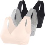 Topwhere Women's Cotton Wireless Sleep Bra for Nursing and Maternity, Black+grey+ Apricot, Large