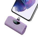 Mini Power Bank 5200mAh, Ultra Compact LCD Display USB-C Portable charger, High Speed Charging Battery Pack Compatible with Samsung Galaxy S22/S20,Note 20, Moto, LG, Google Pixel, Android Phone-Purple