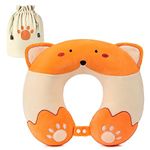 urnexttour Kids Neck Pillow for Traveling, Adujstable Airplane Pillow with Travel Bag, Travel, Road Trip Essentials for Child, Soft & Support Airplane Pillow for Headrest Sleep - Cute Fox