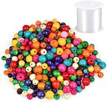 WOWOSS 1000 Pcs Assorted Color Round Wood Beads, 4 Sizes Painted Wooden Spacer Beads and 164 Ft Clear Elastic Cord for DIY Jewelry Making Supplies