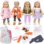 ZITA ELEMENT 4 Sets 18 Inch Doll Clothes and Shoe and Cute Bag for Kids Casual Wear Oufits for American 18 Inch Doll Clothes with Hair Band Birthday Gift for Kids