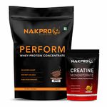 Nakpro Perform Whey Protein Concentrate, 1 Kg Chocolate with 100g Creatine - Fruit Punch | Fast Dissolving & Muscle Recovery Workout Drink, Lean Muscle Growth Powder (Combo Pack)