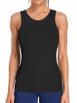 ATTRACO Womens Workout Tops Sleeveless Tank Tops with Built in Bra Yoga Top with Shelf Bra Ribbed Running Tank Activewear Black M