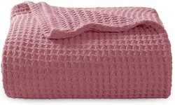 Bedsure 100% Cotton Large Throw Blanket for Couch - Waffle Weave Dusty Rose Pink Throw Blanket for Bed, Lightweight and Soft Fall Throw Blanket for Office, 50x70 inches