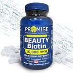 Promise Beauty Biotin High Potency Capsules 10,000 mcg - Vitamin B7 for Rapid Hair Growth Support and Healthy Metabolism- Soft Skin and Strong Nails- Made In Canada (90 Count (Pack of 1))