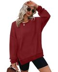 Aokosor Jumpers for Women Long Sleeve Tops Ladies Crewneck Loose Sweatshirts Side Split Wine Red Size 18-20