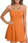 Aleumdr Women's Ribbed One Piece Swimsuits Tummy Control Bathing Suits Padded Push up Skirt with Pocket Orange X-Large