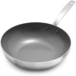 GreenPan Chatham Tri-Ply Stainless Steel Healthy Ceramic Nonstick 11" Wok Pan, PFAS-Free, Multi Clad, Induction, Dishwasher Safe, Oven Safe, Silver
