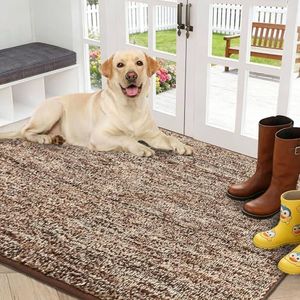 REFETONE Indoor Doormat, Front Door Mat 36"x59" Absorbent Rubber Backing Non Slip Door Mats, Washable Low-Profile Inside Floor Mat Door Rugs for Entryway, Resist Dirt Mud Mat for Dogs, Coffee/Brown