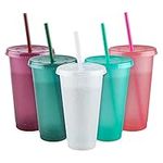 Letech+ Reusable Glitter Cups with Lids and Straws Plastic Tumblers Travel Mugs Glasses for Adults to Drink Water Coffee Smoothie Beverages at Parties- 24oz Pack of 5