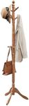 VASAGLE Solid Wood Coat Rack and Stand, Free Standing Hall Coat Tree with 10 Hooks for Hats, Bags, Purses, for Entryway, Hallway, Rubberwood, Dark Walnut URCR03WN