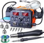 Preciva 2-in-1 Soldering Station with Hot Air Gun & Soldering Iron Kit, Rework Station with 5X Magnifying LED Lamp, Helping Hands, Sleep Mode for Mobile PCB Repair (UK Plug)