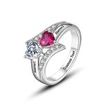 Double Heart Ring Sterling Silver for Women Ring with Birthstones Jewelry