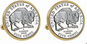 American Coin Treasures 2005 Bison Nickel Goldtone Bezel Cuff Links