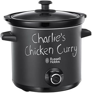 Russell Hobbs Chalkboard 3.5L Electric Slow Cooker - Cooks upto 4 portions, 3 heat settings, high/low/keep warm, Removable ceramic pot for easy cleaning, Glass lid, Energy saving, 200W, 24180