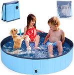 47"x12" Foldable Dog Swimming Pool - Portable Hard Plastic Pool for Small & Large Dogs - Collapsible Kiddie Pool for Outdoor Use - Pet Bath Tub for Dogs, Cats, and Kids