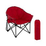 S AFSTAR Oversized Camping Chair, Cushion Padded Moon Round Saucer Chair w/Cup Holder & Carry Bag, Outdoor Leisure Folding Chair, Portable Folding Camp Chair for Camping Fishing, Supports 300lbs (Red)