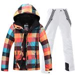 Ski jacket Snowboard Jacket Womens High Windproof Colorful Snow Jacket Pants Set, Style-8, Large