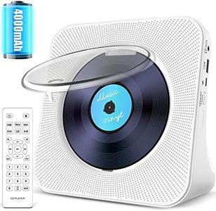 Portable CD Player with Bluetooth: 4000mAh Recheageable Kpop Music Player with HiFi Speaker,Remote Control,LCD Display,Sleep Timer,Headphone Jack, Supports CD/Bluetooth/FM Radio/U-Disk/AUX for Home