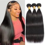 12A Human Hair Bundles Straight Human Hair Bundles Weave Extensions Unprocessed Virgin Brazilian Hair Bundles Weft 3 Bundles Natural Color (Natural Black, 20 20 20 Inch)