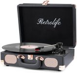 Record Player Bluetooth Portable Suitcase Vinyl Player with Built-in Speakers Retro Style Record Player for Vinyl Records 3-Speed RCA Line Out AUX in Vintage Turntable Upgrade Black