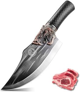 LONGQUAN Butcher Knife, Multipurpose Chef Meat Cleaver, Sharp Viking Knife 6.5 inch, Handmade Boning Knife, Caveman Knife with Black Forged Texture - Plastic Handle