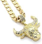 Mens Gold Tone Iced Out Bull Small 