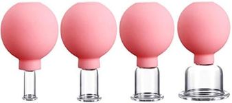 4 Pieces Glass Silicone Cupping Cups Set Massage Vacuum Suction Cupping Tools Anti Cellulite Lymphatic Therapy Sets for Eyes Body Face Leg Arm Back Shoulder Muscle and Joint Pain (Pink)