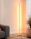 DEWENWILS LED Corner Floor Lamp, 57.5" Minimalist Dimmable Slim Lighting, Standing Tall Mood Lamp for Living Room, Bedroom, Office, 3000K Warm White Light (Gold)