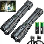 Rechargeable Flashlight, Wowlite S1600 LED Flashlights - High Lumen, Zoomable, 3 Modes, High Power Flash light Super Bright, for Camping Hiking Emergency or Gift-Giving (2 Pack)