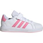 adidas Unisex-Kids Grand Court 2.0 Elastic Lace, White/Bliss Pink/Clear Pink, 2.5