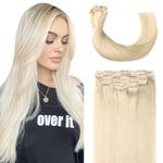 Blonde Clip in Hair Extensions Real Human Hair100g 6pcs 14 Inch Platinum Blonde Clip in Hair Extensions Soft Seamless Clip in Remy Human Hair Extensions #60 14"