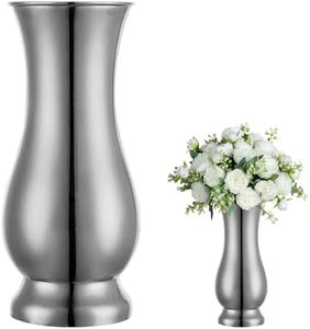 Metal Vase Centerpiece Decoration, Stainless Steel Tabletop Flower Silver Vases- Ideal for Office, Home Wedding Birthday Anniversary Ceremony Event Decor(Silver-1PCS)