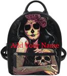 Freewander Custom Witch Skull Mini Backpack Purse for Women Personalized Add Your Name Casual Daypack Lightweight Shoulder Bag Leather Backpack Purse for Teen Girls Gift