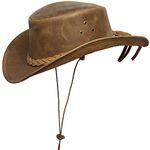 BRANDSLOCK Cowboy Hat for Women Men Handmade Wide Brim Aussie Style Western Bush Cowboy Hats(S, Tan)