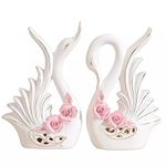 UNIVERSE LIGHTS Modern Elite Swan Pair Ceramic Art Figure | Beautiful Home Decor (Set of 2) (Swan-Pink)