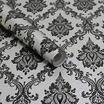 Micpolo 17.7"×394" Black Peel and Stick Wallpaper Black Vintage Wallpaper for Bedroom Damask Contact Paper Removable Wallpaper Self Adhesive Vinyl Film Decorative WallCovering