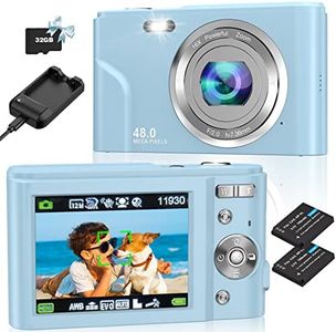 Digital Camera, Bofypoo Autofocus Kids Vlogging Camera FHD 1080P 48MP with 32GB Card, 16X Zoom Point and Shoot Digital Camera with Battery Charger, Compact Camera for Teens,Beginners(Blue)