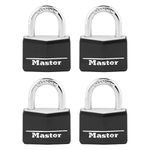 Master Lock Covered Aluminum Keyed Padlock, 4 Pack, Black, 141Q