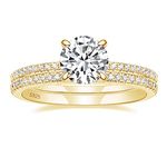 EAMTI 1.25CT 925 Sterling Silver Gold Bridal Ring Sets Round CZ Engagement Rings Promise Rings for Her Wedding Bands for Women Size 6.5