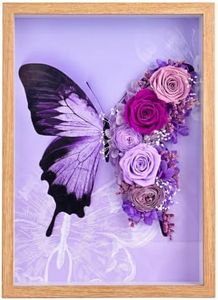 JuneJane Preserved Real Rose Butterfly Shadow Box Frame, 3D Floral Wall Art or Tabletop Decor, Wall Decor for Home,Romantic Eternal Flowers Gifts for Women Wife Girlfriend Mom