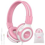 SIMOLIO Girls Headphones for Kids with Mic & Share Port, Toddler Headphones Age 1 2 3 4, Baby Headphones for Airplane with Safe Volume 75/85/94dB for iPad/Tablet, Adjustable Headband, Tangle-Free Cord