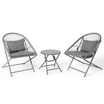 Innovators Holly Collapsible 3 Piece Rattan Folding Bistro Set with Table and 2 Chairs, Grey or Natural/Taupe (Grey)