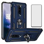 Phone Case for Oneplus 7 Pro with Tempered Glass Screen Protector Cover and Stand Ring Holder Hard Shockproof Heavy Duty Accessories Oneplus7Pro One Plus 1+7 plus7pro 1 1Plus Oneplus7 7Pro + 1+7 Blue