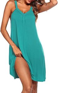 Ekouaer Womens Nightgown Sleeveless Sleepwear V Neck Racerback Sleep Dress, Blue Green, 3X-Large
