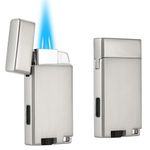 Bbsisgo 2 Pack Double Jet Flame Lighter, Adjustable and Refillable Gas Lighter with Keyhole, Windproof Pocket Butane Torch Lighter, Sold without Fuel. (Silver)