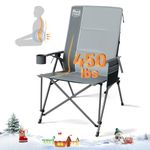 TIMBER RIDGE Oversized Camping Chair with Lumbar Support, Portable Folding Chair Heavy Duty for Adults Supports 450 LBS for Outdoor Camping, Lawn, with High Back, Cup Holder, Side Pocket - Gray